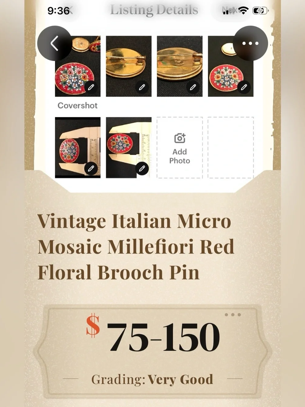 Vintage Red Floral Mosaic Brooch & ER
